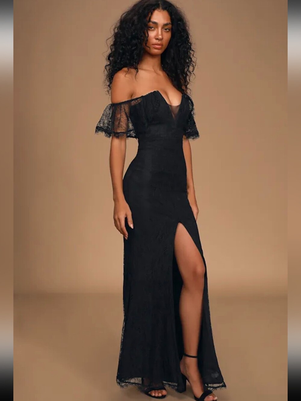 Lulus Womens Maxi Dress Caught In Daydream Black Lace Whimsigoth Elegent Medium